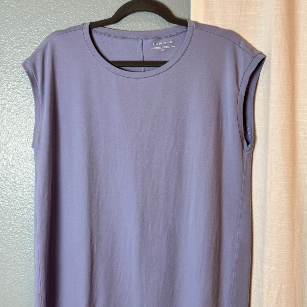Eileen Fisher Shift Dress Women Medium Blue Excellent Organic Cotton Cap Sleeve - Picture 3 of 8